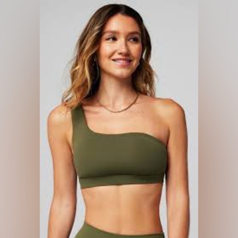 NWT Fabletics Low Impact Sport Bra One Shoulder Olive Green XS